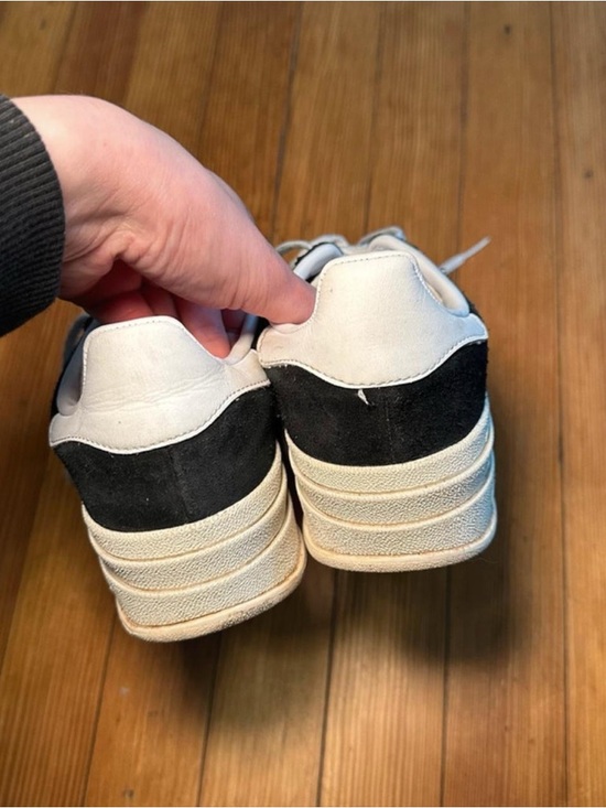 adidas Gazelle Black & White Suede Sneakers with Gold Accents - Picture 7 of 8